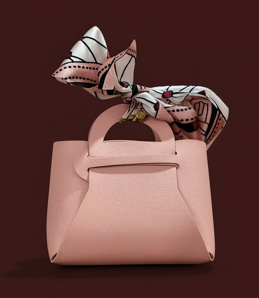 Elegant Pink PU Leather Mini Handbag with Printed Bow Knot | Small Gift Pouch for Jewelry, Candy, Return Gift, Party Favor Box for Girls & Women
