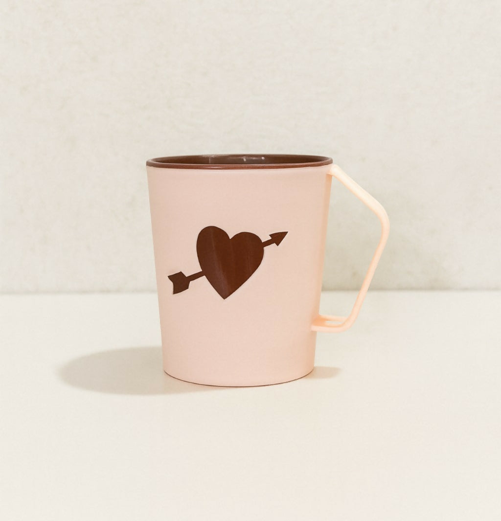 Cute Pink Coffee Mug with Heart & Arrow Design | Stylish Lightweight Cup for Tea, Coffee, Milk & Beverages | Romantic Gift for Couples, Friends & Kids