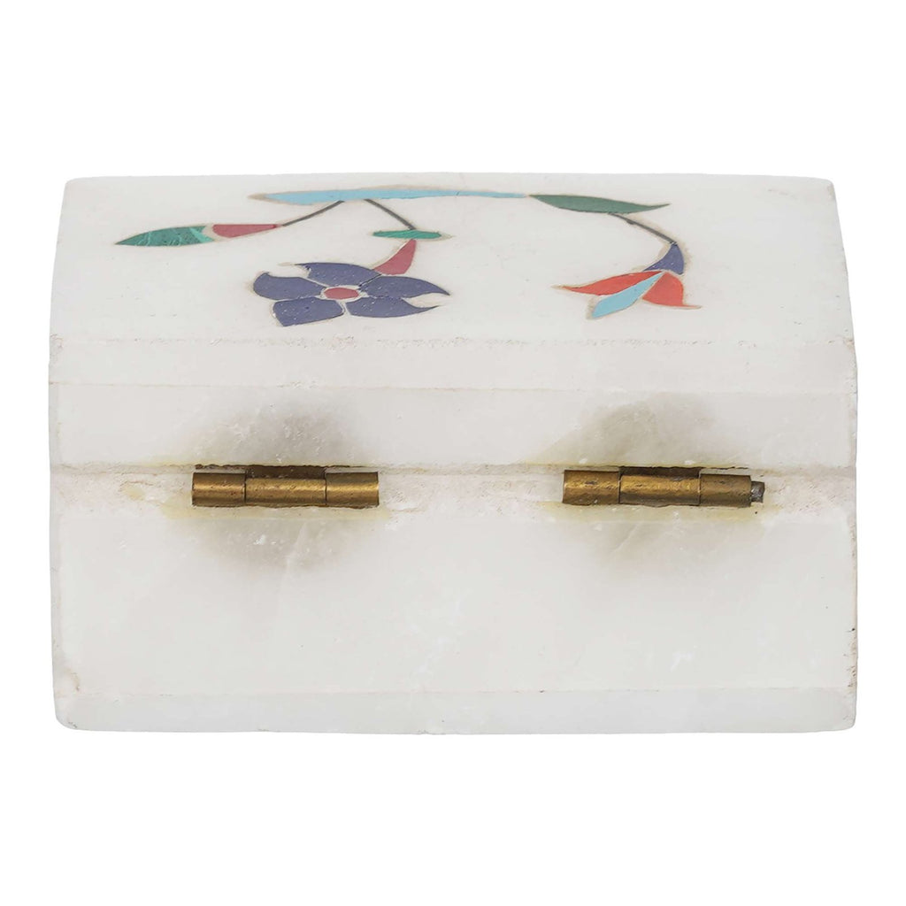 White Marble with floral inlay work Trinket Jewelry Box for Multi Purpose Use and Perfect Gifts for Women and Girls