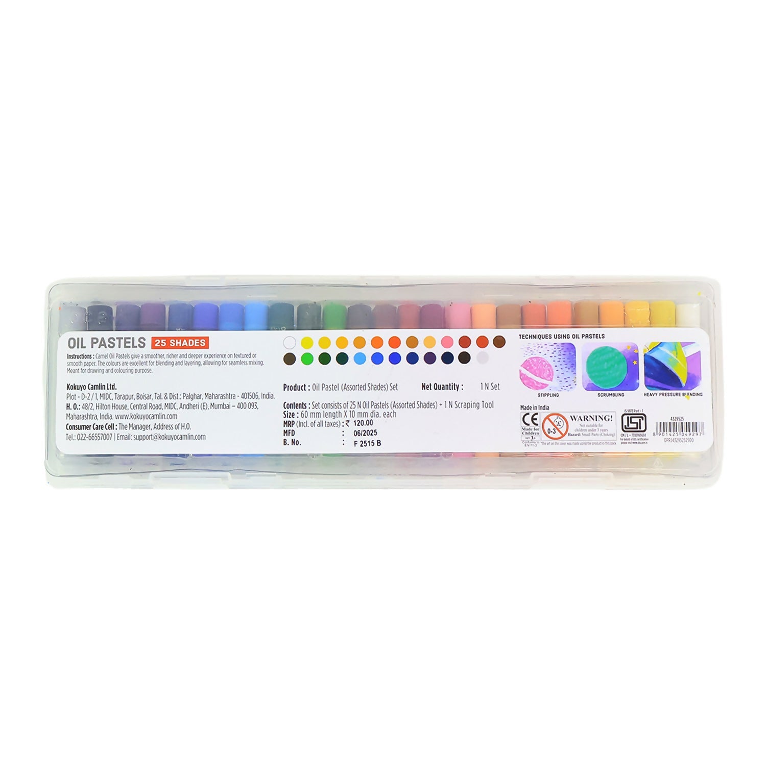 Camel Oil Pastels 25 Assorted Shades with Free Scraping Tool