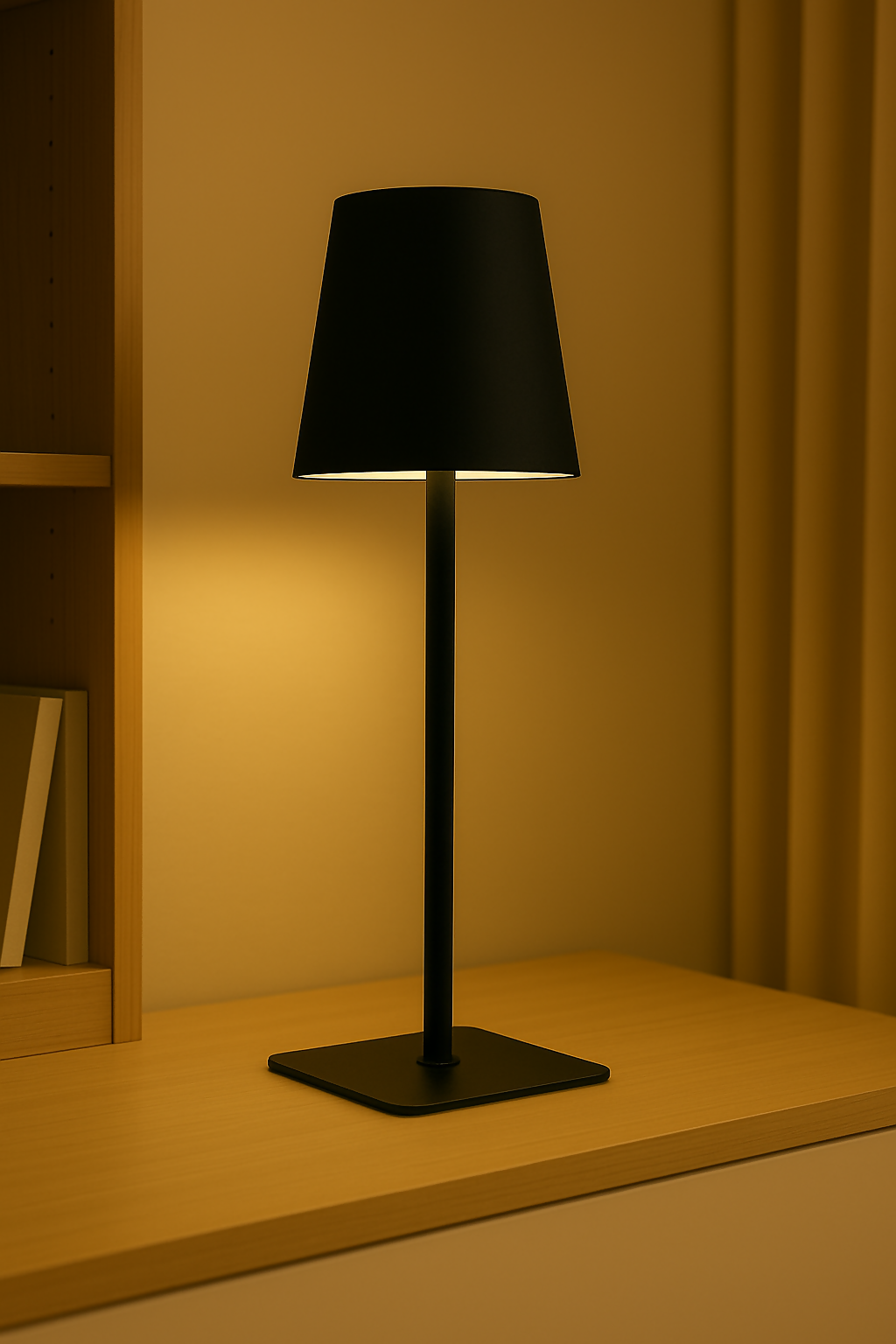 HOME DECOR Modern Black LED Table Lamp – Minimalist Warm Light Bedside/Desk Lamp