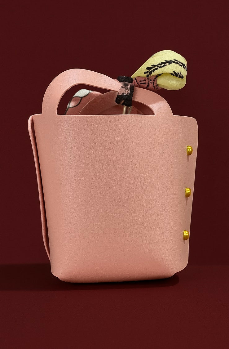 Elegant Pink PU Leather Mini Gift Pouch with Printed Bow and Gold Rivets | Small Return Gift Bag for Jewelry, Candy, Party Favor for Women & Girls