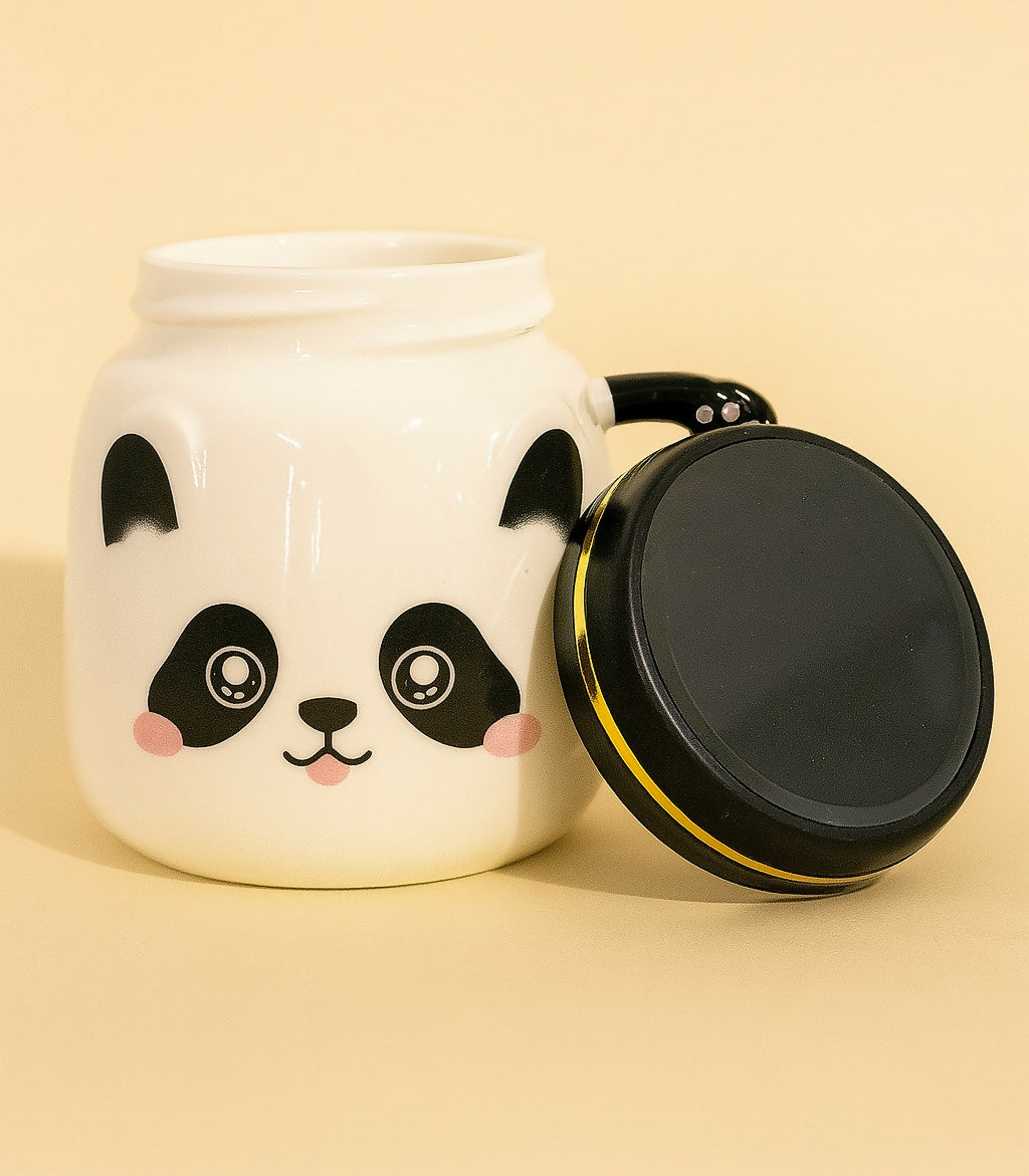 Cute Panda Ceramic Mug with Lid – 3D Cartoon Animal Face Coffee Cup for Kids, Girls & Gift Use