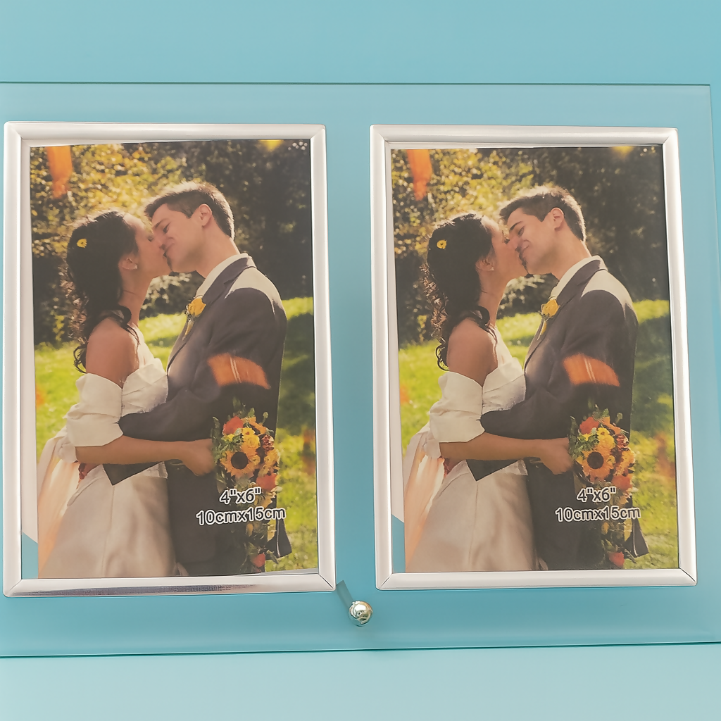 Double Glass Tabletop Photo Frame for 4x6 Inch Photos | Elegant Dual Picture Display Frame with Silver Border – Perfect for Wedding, Anniversary, and Home Decor