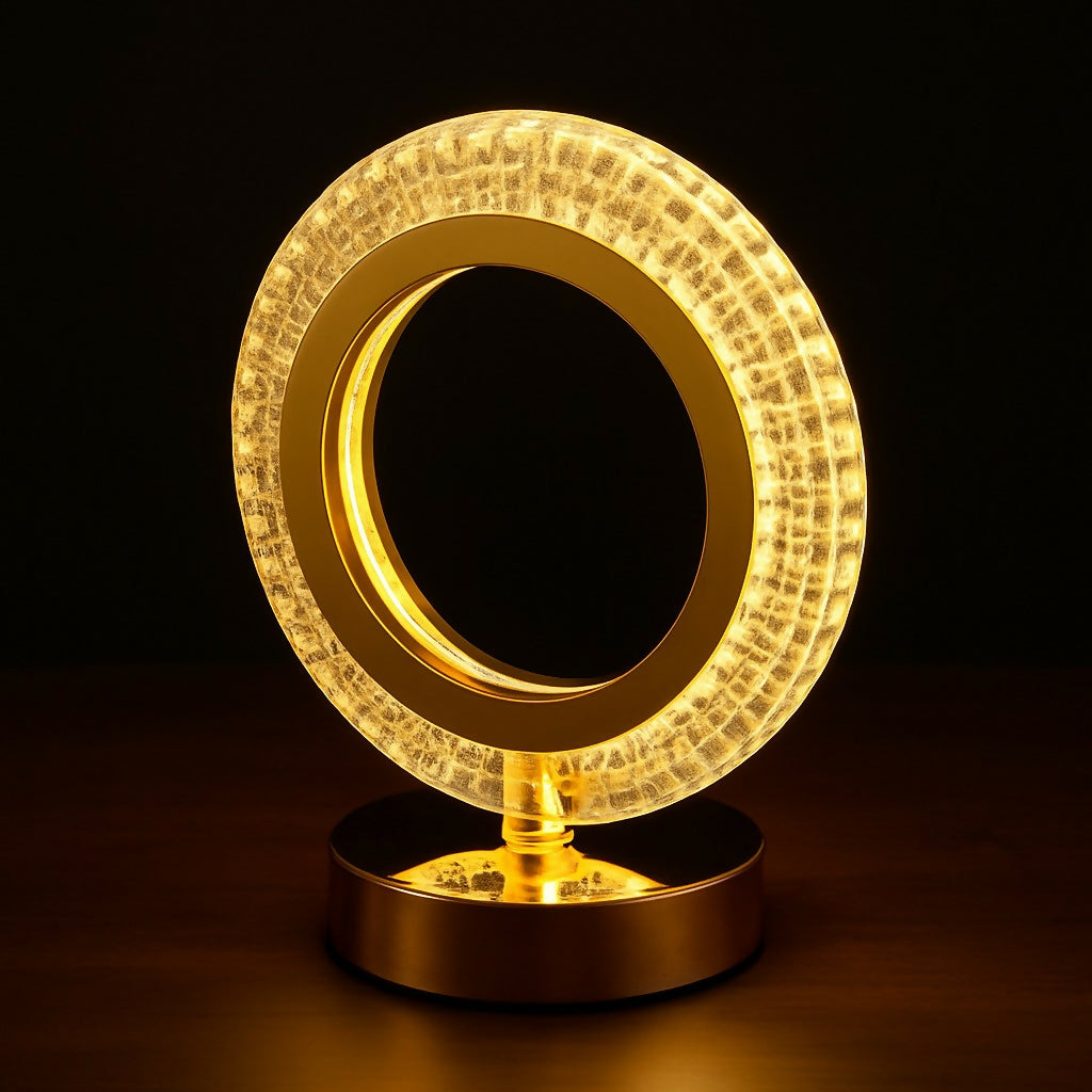 Luxury Crystal Round LED Lamp with Golden Base | Decorative Modern Night Light for Bedroom, Living Room, Office, Wedding, Festival & Gifting