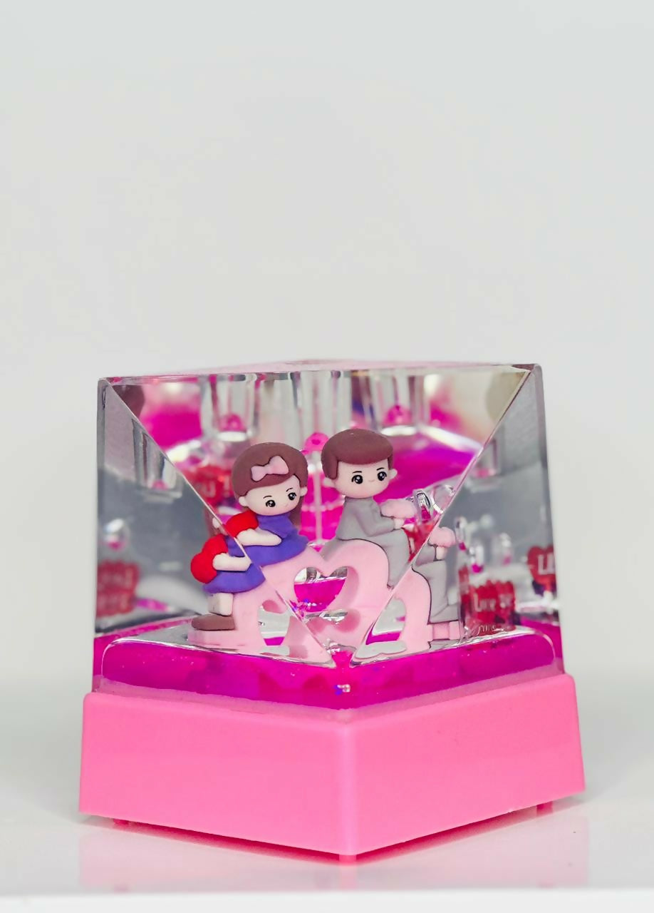 LoveNest Crystal Couple Cube Acrylic Liquid Motion Teddy Love Sign Block | Valentine's Day Gift | Romantic Desk Showpiece | Clear Decorative Display with Floating Glitter
