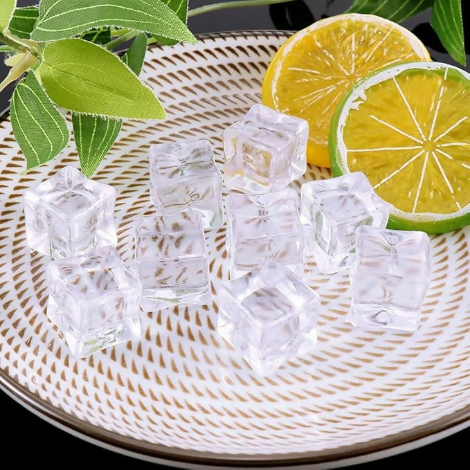 Clear Acrylic Ice Cube Replicas – Realistic Fake Ice Cubes for Photography, Display & Decor