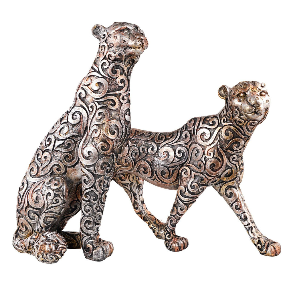 White Panther Standing Position Animal Showpiece Antique Sculpture for Home Decor Showpiece Figurine