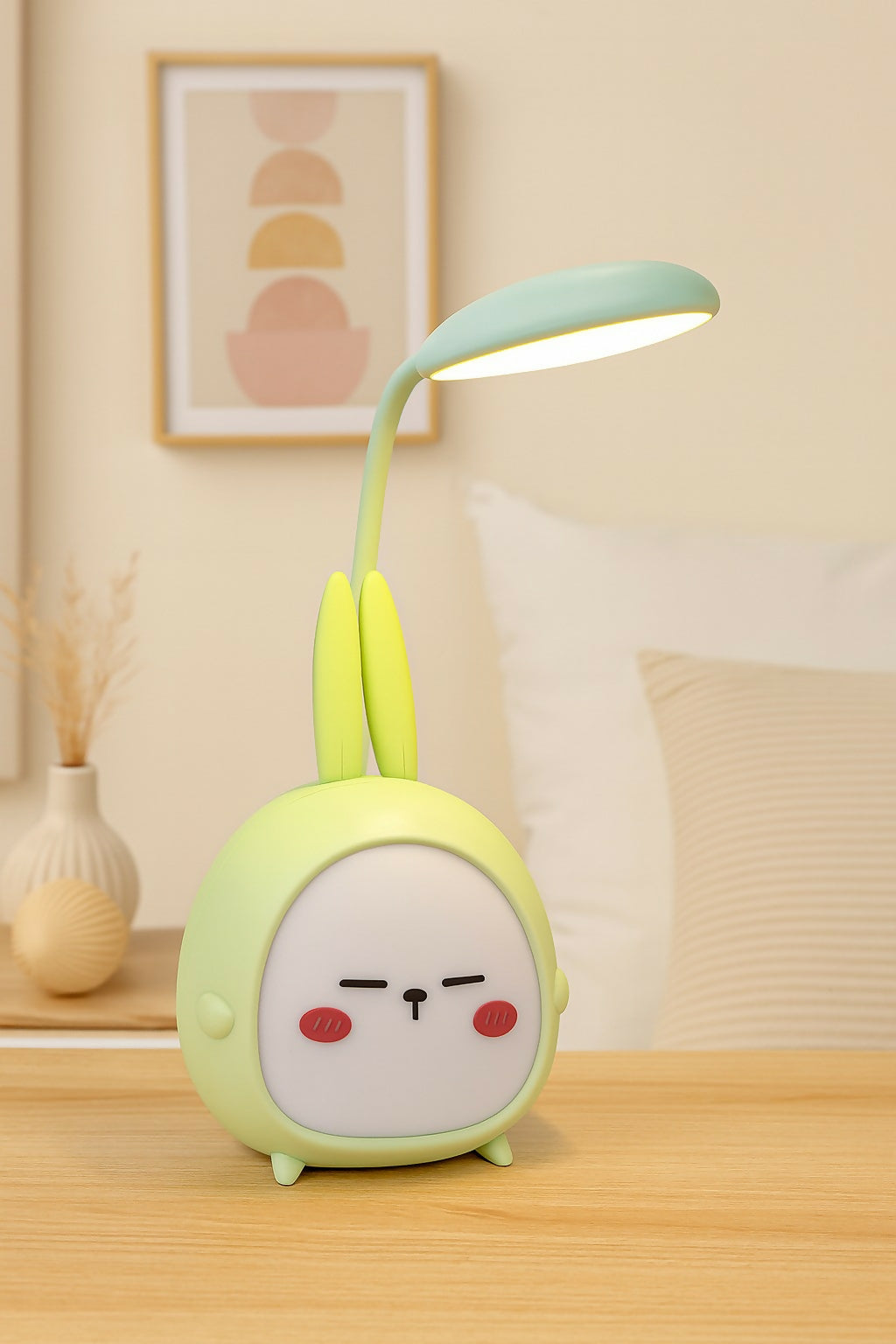 Cute Bunny Face Night Lamp with LED Desk Light – USB Rechargeable, 360° Flexible Hose, Eye-Caring Study & Reading Light for Kids Bedroom, Study Table & Home Décor