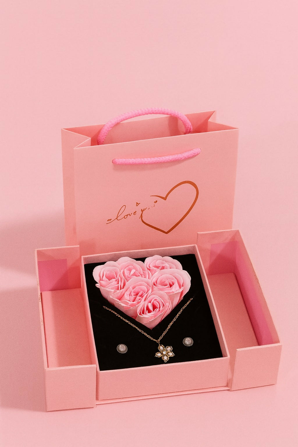 Luxury Jewelry Gift Box with Artificial Roses, Necklace & Earrings | Romantic Gift Set for Wife, Girlfriend, Mom | Perfect for Valentine’s Day, Anniversary, Birthday, Wedding & Special Occasions