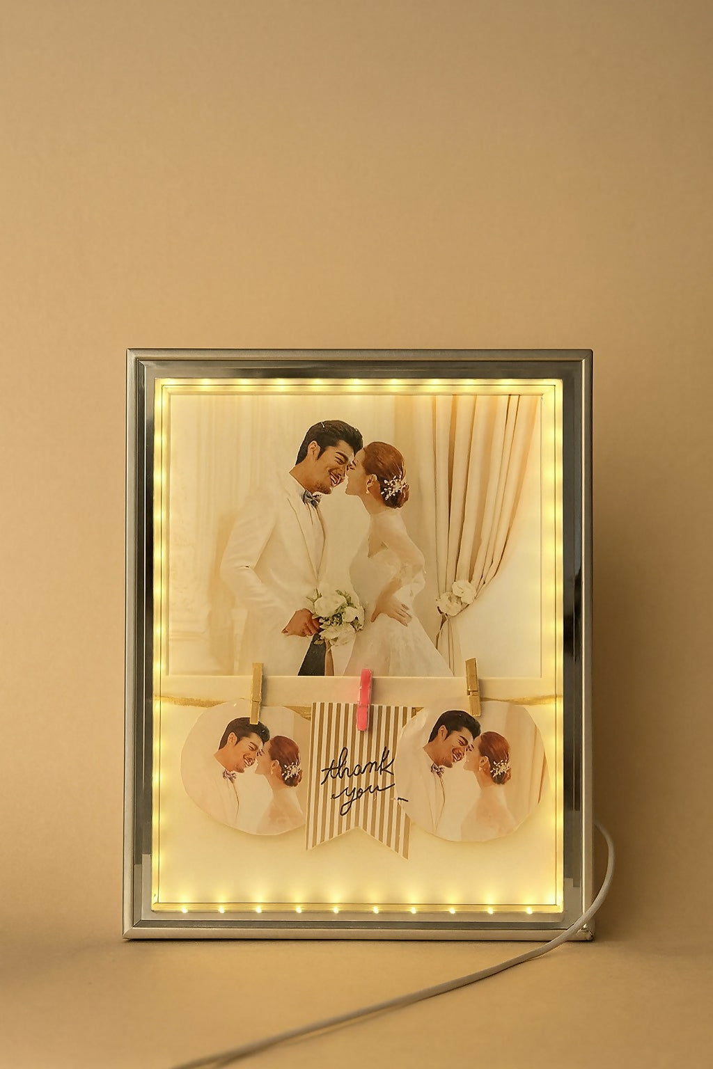 Rectangular LED Photo Frame Lamp with Love Design | Romantic Couple Night Light with Customized Pictures | Wedding Anniversary Valentine Gift Decorative Table Lamp for Bedroom & Home Décor