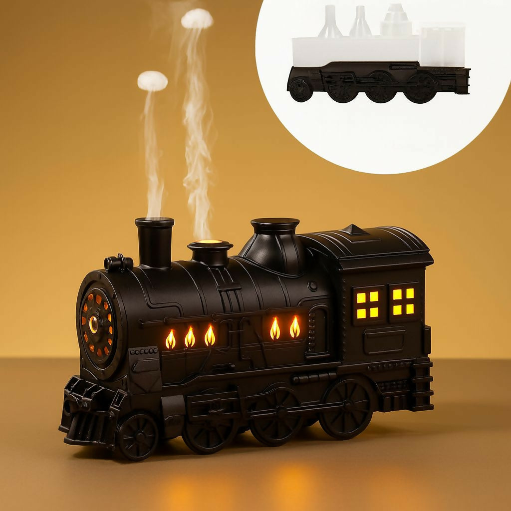 HOME DECOR Steam Train Shape Flame Aroma Diffuser with LED Light & Humidifier – Essential Oil Diffuser with Mist, Light & Timer Controls, Wide-Open Water Tank, Retro Locomotive Design for Home & Office Décor