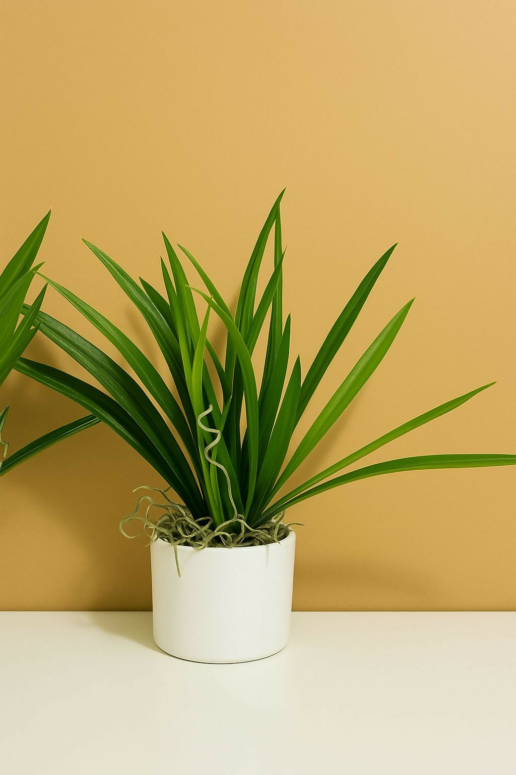 HOME DECOR Artificial Green Plant with Long Leaves in White Pot – Realistic Faux Indoor Plant for Home, Office, Tabletop & Corner Decor – Maintenance-Free Decorative Plant for Modern Interiors