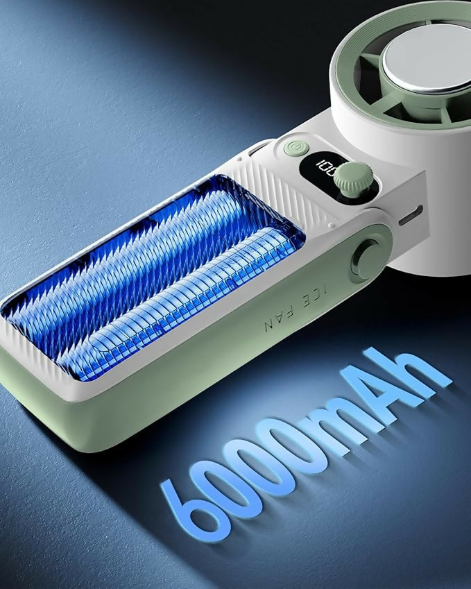 Portable Handheld Ice Fan with Cooling Metal Plate | 6000mAh Rechargeable Battery | 0-199 Speed Levels | USB Rechargeable Mini Fan with Digital Display | Foldable Desk & Travel Fan for Outdoor, Home & Office