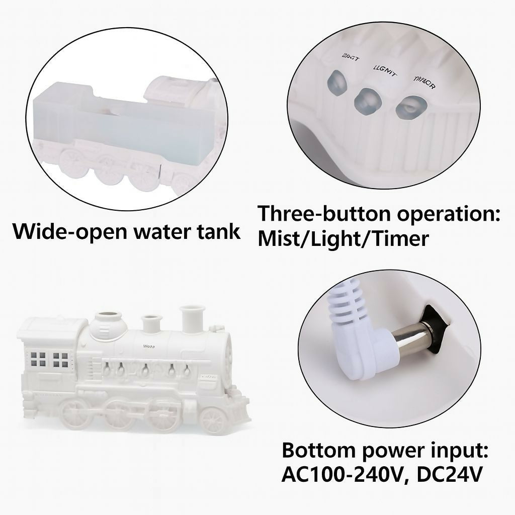 HOME DECOR Steam Train Shape Flame Aroma Diffuser with LED Light & Humidifier – Essential Oil Diffuser with Mist, Light & Timer Controls, Wide-Open Water Tank, Retro Locomotive Design for Home & Office Décor