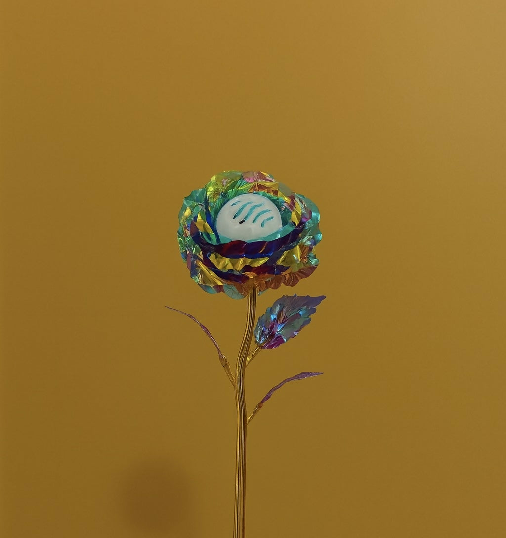 Set of 6 Golden Foil Artificial Rose Flowers in Pink Gift Boxes – “Love Together” Rose Story Packaging with Teddy Print – Romantic Gift Set for Valentine’s Day, Anniversary, Return Gifts