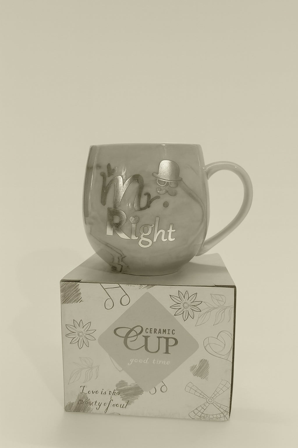 Mr. Right Grey Marble Ceramic Coffee Mug with Golden Handle – Funny Husband Gift Tea & Coffee Cup – Perfect for Anniversary, Valentine’s Day, Wedding, Birthday & Special Occasions