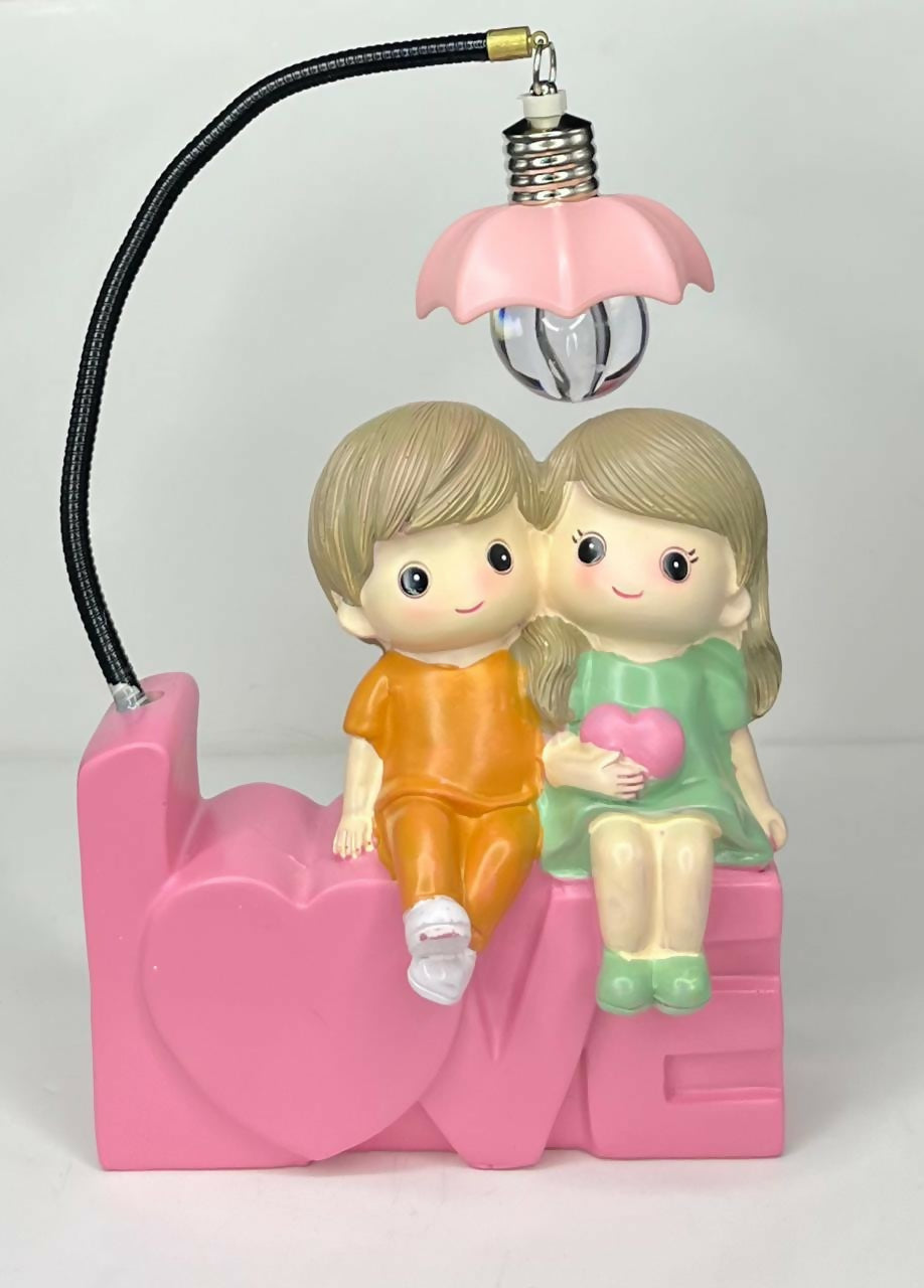 LOVE Theme Couple Lamp with Red Flower Shade – LED Night Light Showpiece for Bedroom, Gifts, or Couple Home Décor Setup