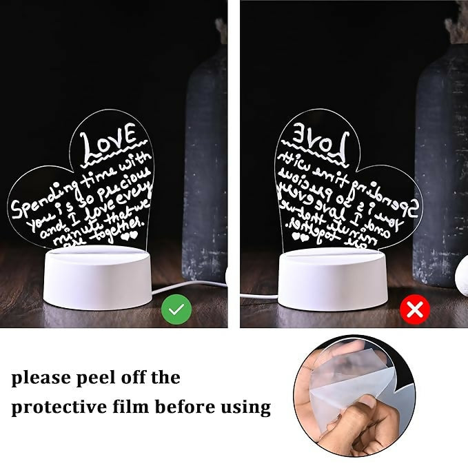 "Personalized LED Acrylic Message Board Lamp with Love Note Design – USB Rechargeable Night Light with Pen for Writing Custom Messages, Ideal for Anniversary, Valentine's Day, or Bedroom Decor
