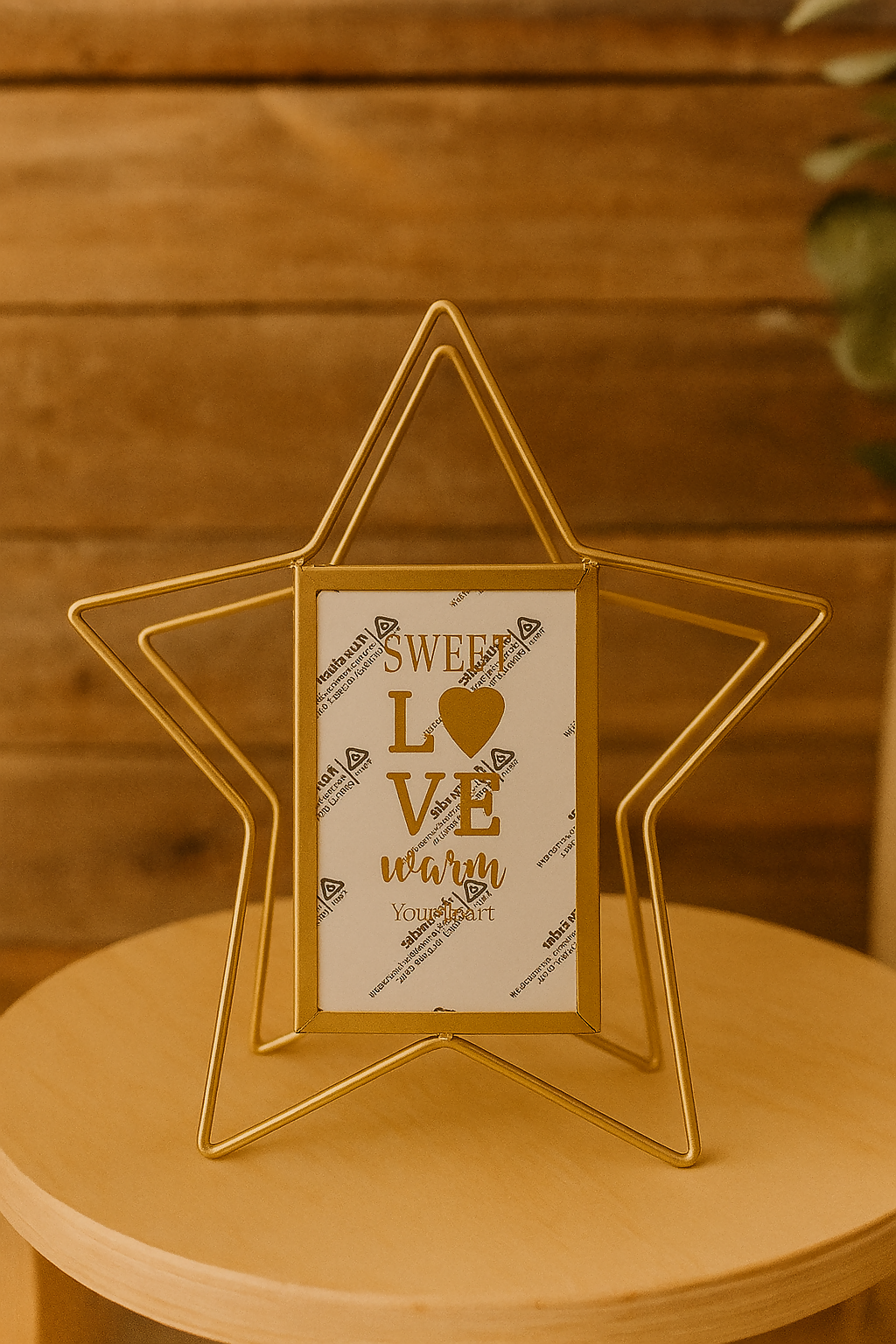 Gold Star-Shaped Metal Photo Frame – Decorative Tabletop Picture Frame for 4x6 Inch Photos, Modern Geometric Star Design for Home, Bedroom, Living Room, or Gift Decor – Sweet Love Warm Heart Quote Insert