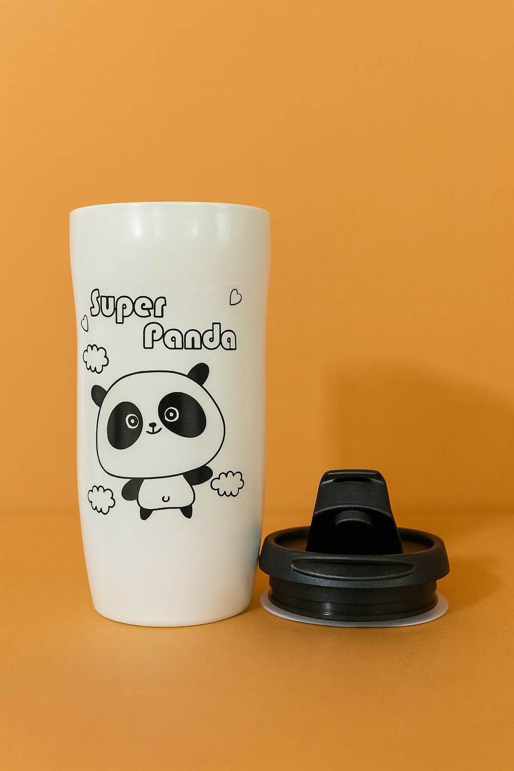 Super Panda Travel Mug with Spill-Proof Lid | Cute Cartoon Panda Coffee Tumbler | Portable Hot & Cold Insulated Cup for Kids, Office, Travel & Gifting