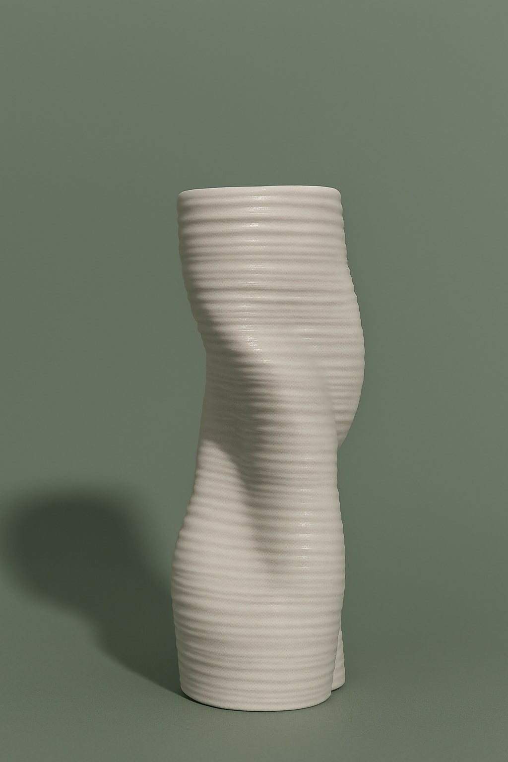 HOME DECOR Modern White Twisted Ceramic Vase for Home Decor – Ribbed Hourglass Design Decorative Pot for Center Table, Living Room, Shelf Styling, Minimalist Boho Interior Accent