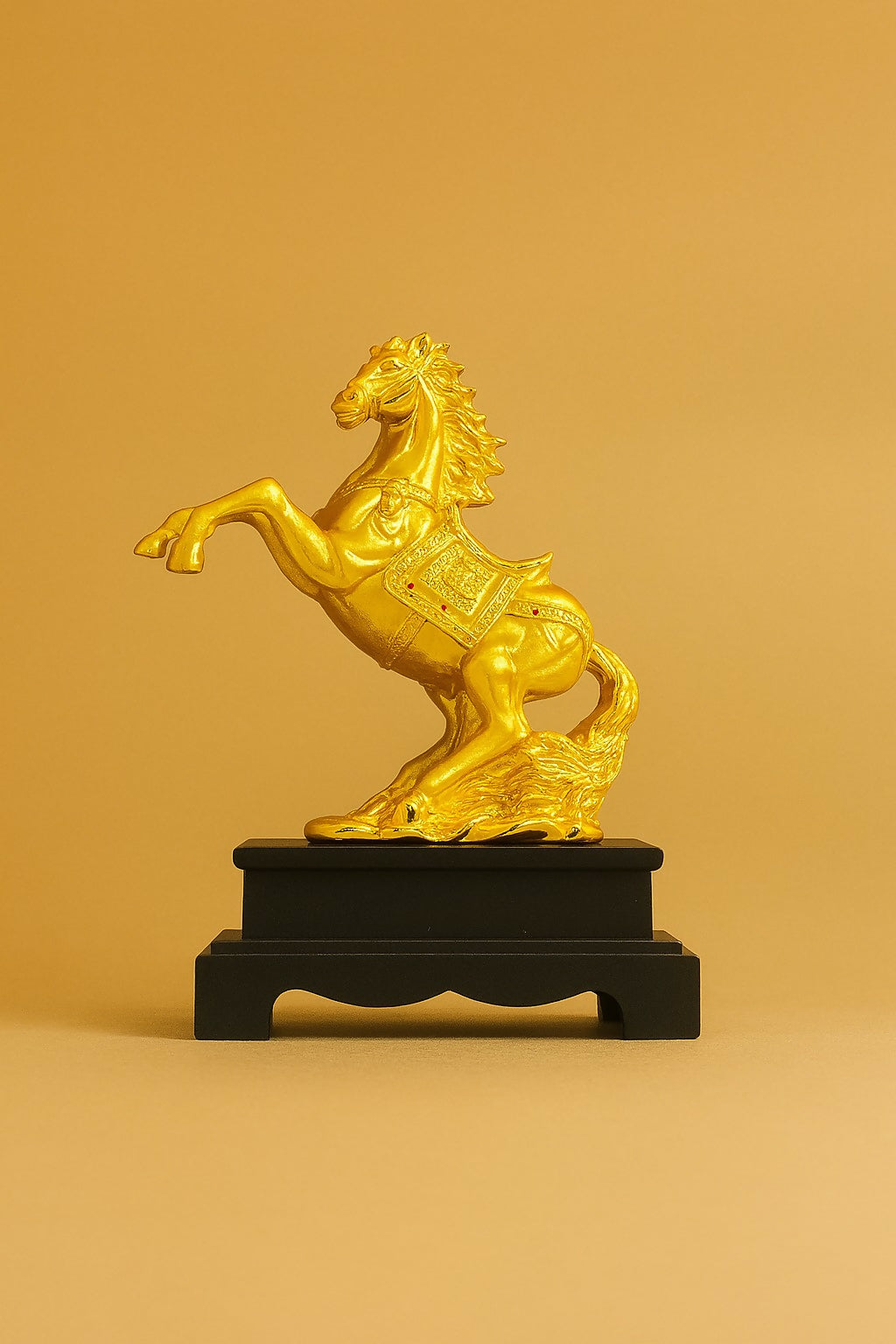 HOME DECOR Golden Horse Statue for Home Decor – Feng Shui Inspired Rearing Horse Figurine on Black Base for Wealth, Success & Positivity – Premium Polyresin Showpiece for Living Room, Office, or Gifting