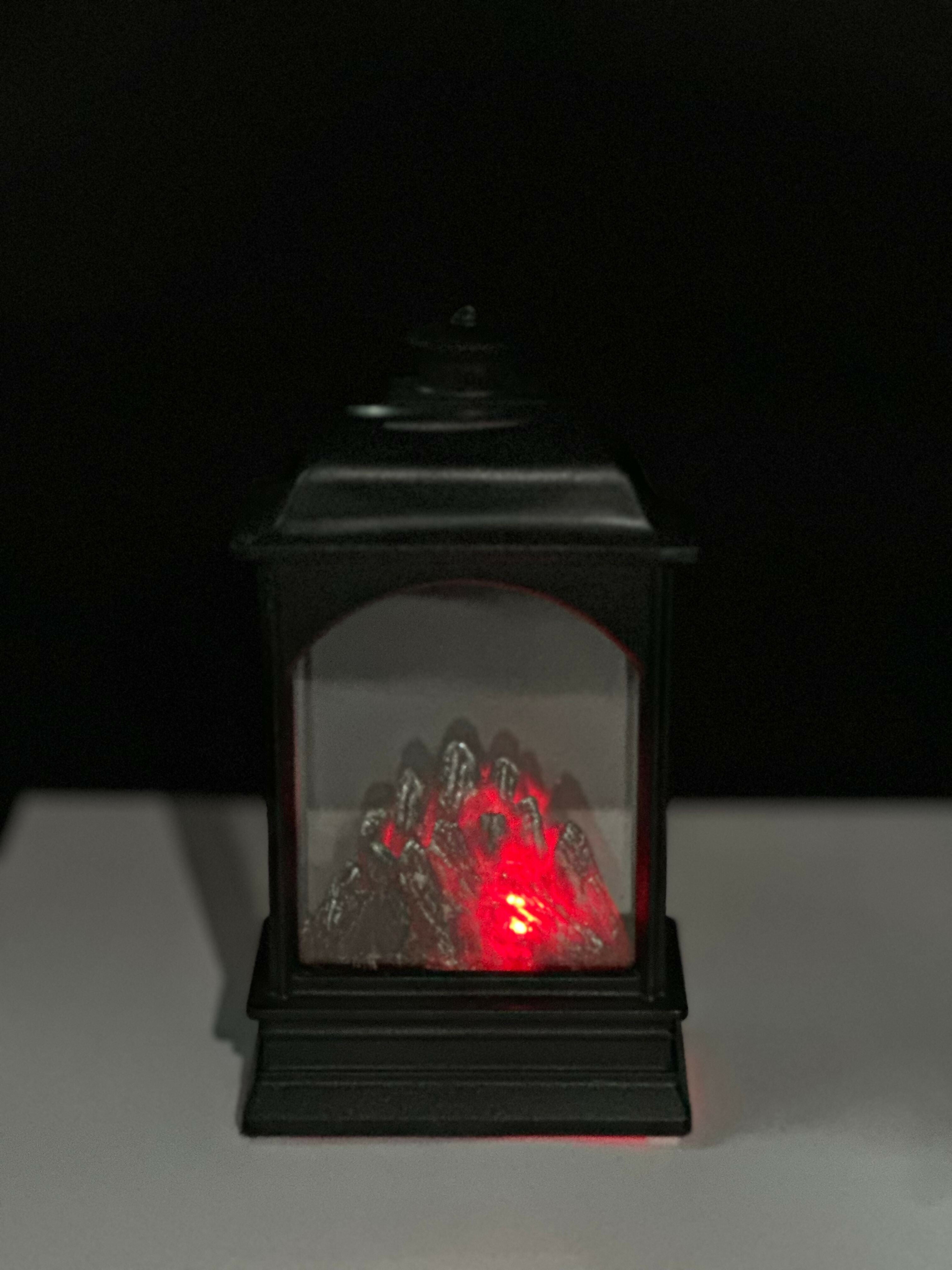 Mini LED Fireplace Lantern Black