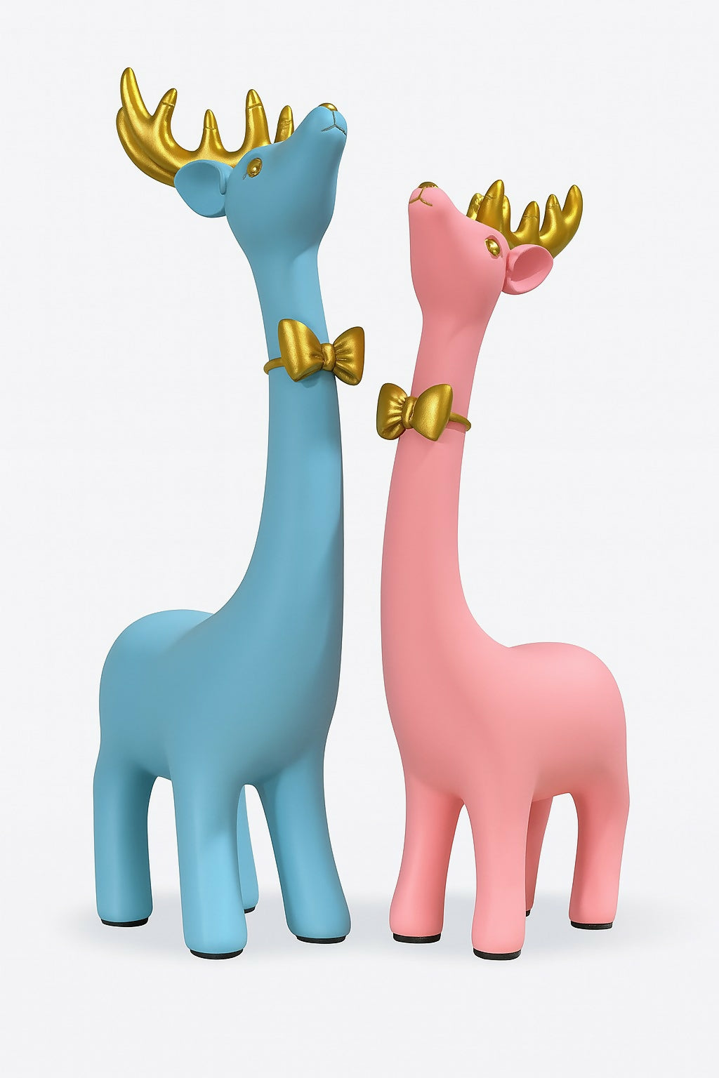 HOME DECOR Romantic Deer Couple Resin Showpiece Set | Blue & Pink Antlered Reindeer Statues for Home Décor, Living Room, Tabletop, Shelf & Gift Decoration – Set of 2