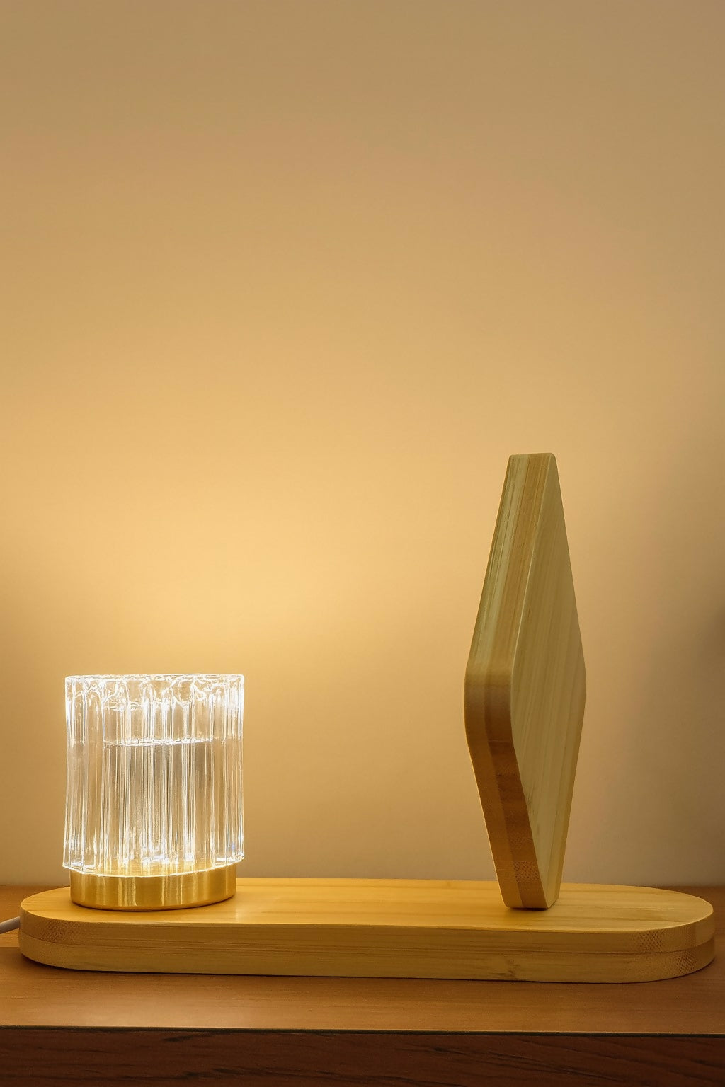 Romantic Wooden LED Night Lamp with Rose Print – Decorative Table Lamp with Soft Ambient Light for Bedroom, Living Room & Gifting – Modern Rose Design Bedside Lamp for Couples & Home Decor