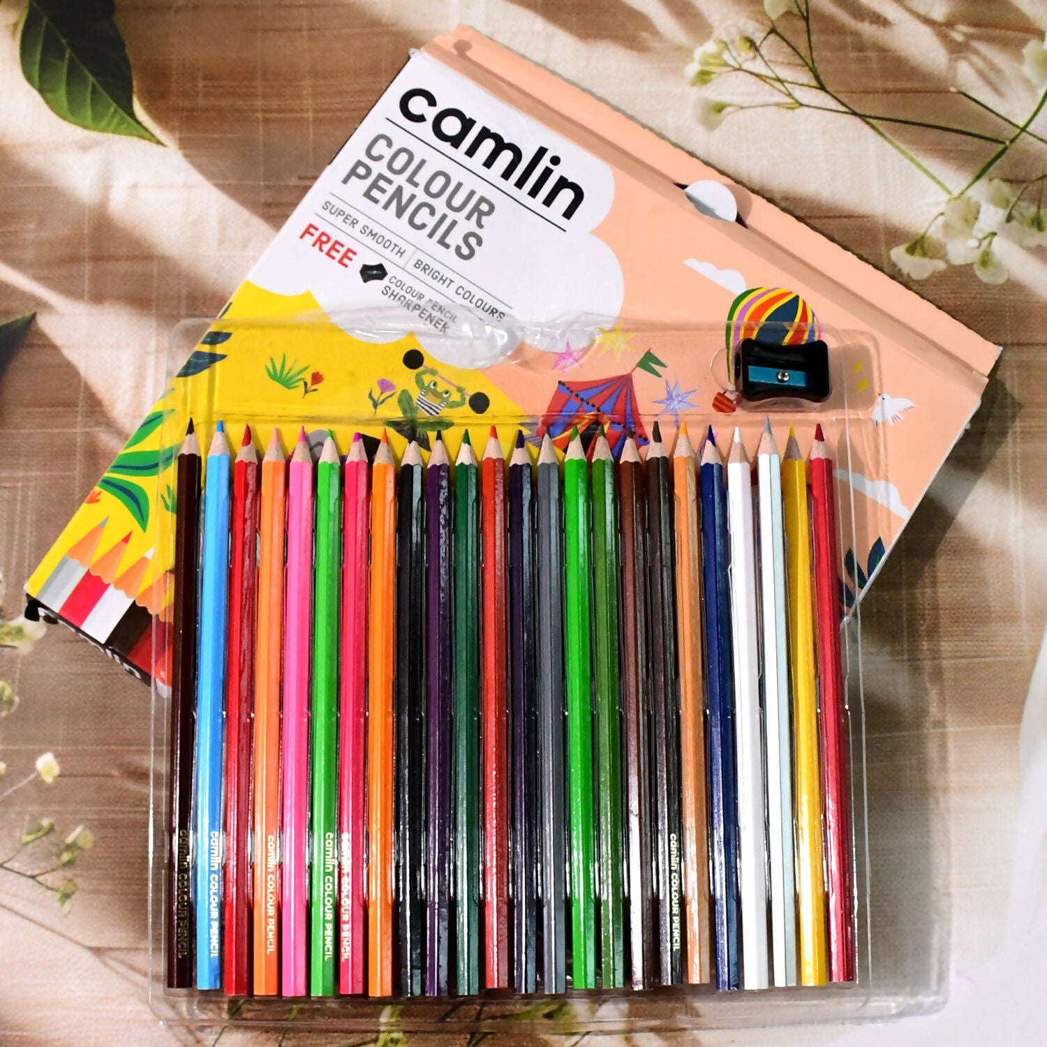 Camlin Colour Pencils – 24 Shades Pack with Free Sharpener