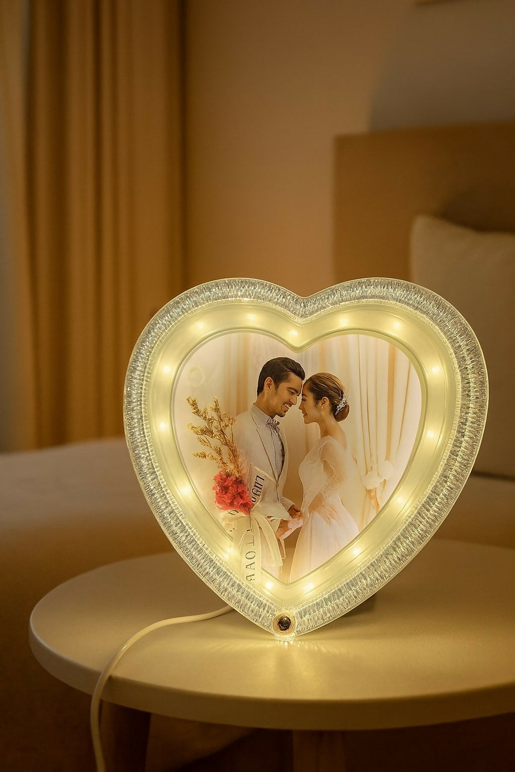 Heart Shape LED Photo Frame with Wedding Theme | Romantic Couple Night Light with Customized Picture | Decorative Love Lamp for Bedroom, Anniversary, Valentine’s Day, Wedding Gift for Husband Wife
