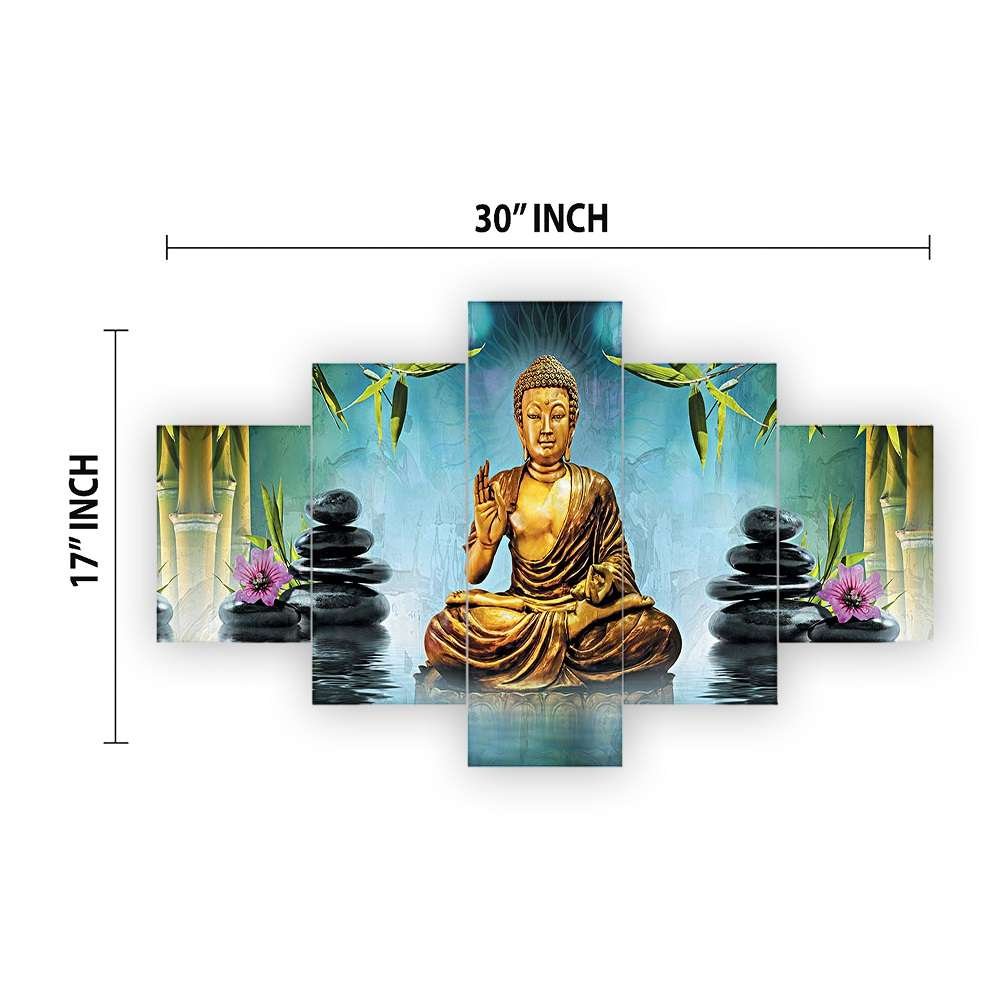 Buddha Set of Five 3D Framed Paintings for Wall Decoration – Ideal for Home, Living Room, and Bedroom (75 x 43 CM)
