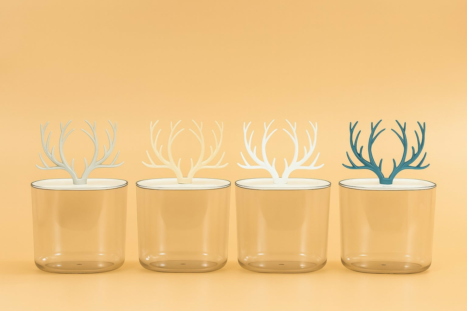 Clear Plastic Storage Jar with Decorative Antler Lid – Cute and Modern Countertop Container for Cotton Pads, Makeup Sponges, Jewelry, Snacks, or Bathroom Essentials – Stylish Home Organizer (Transparent)