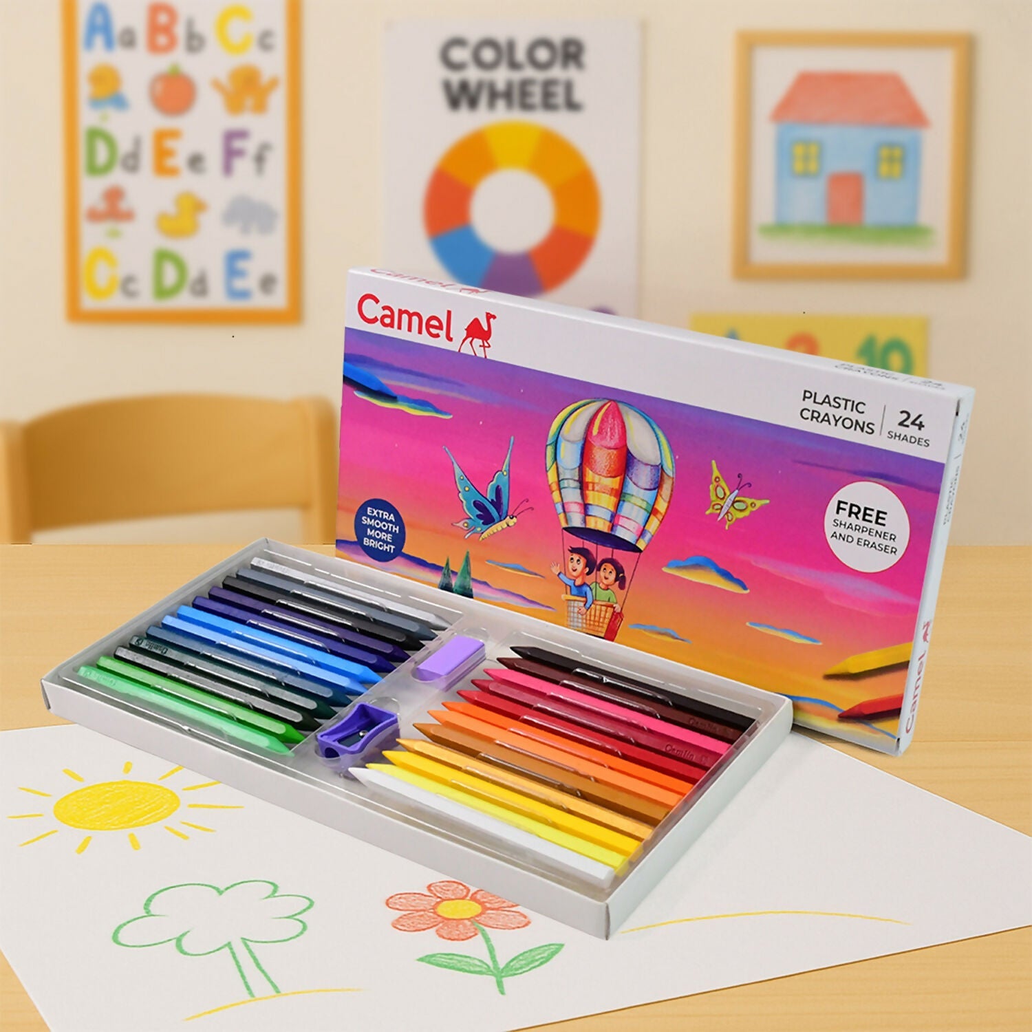 Camlin Plastic Crayons – 24 Shades with Sharpener and Eraser