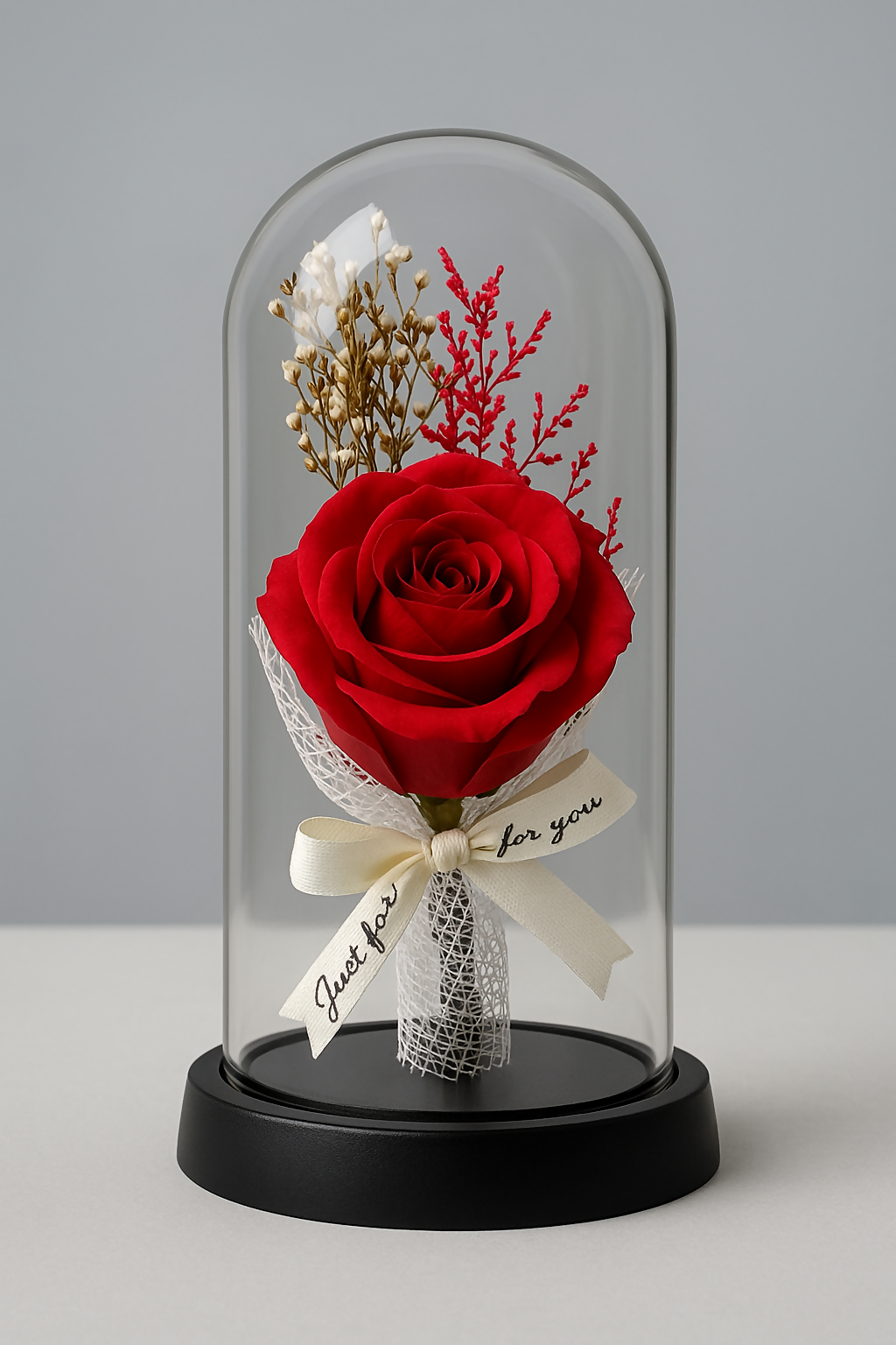 Eternal LED Glass Dome Rose – Romantic Artificial Preserved Red Rose with Fairy Lights in Glass on Wooden Base – Enchanted Forever Flower Gift for Her, Valentine’s Day, Anniversary, Birthday, or Home Decor