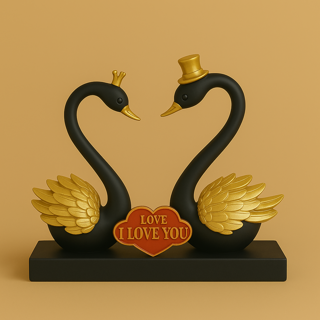 HOME DECOR Elegant Black Swan Couple Figurine – "I Love You" Romantic Home Decor Showpiece