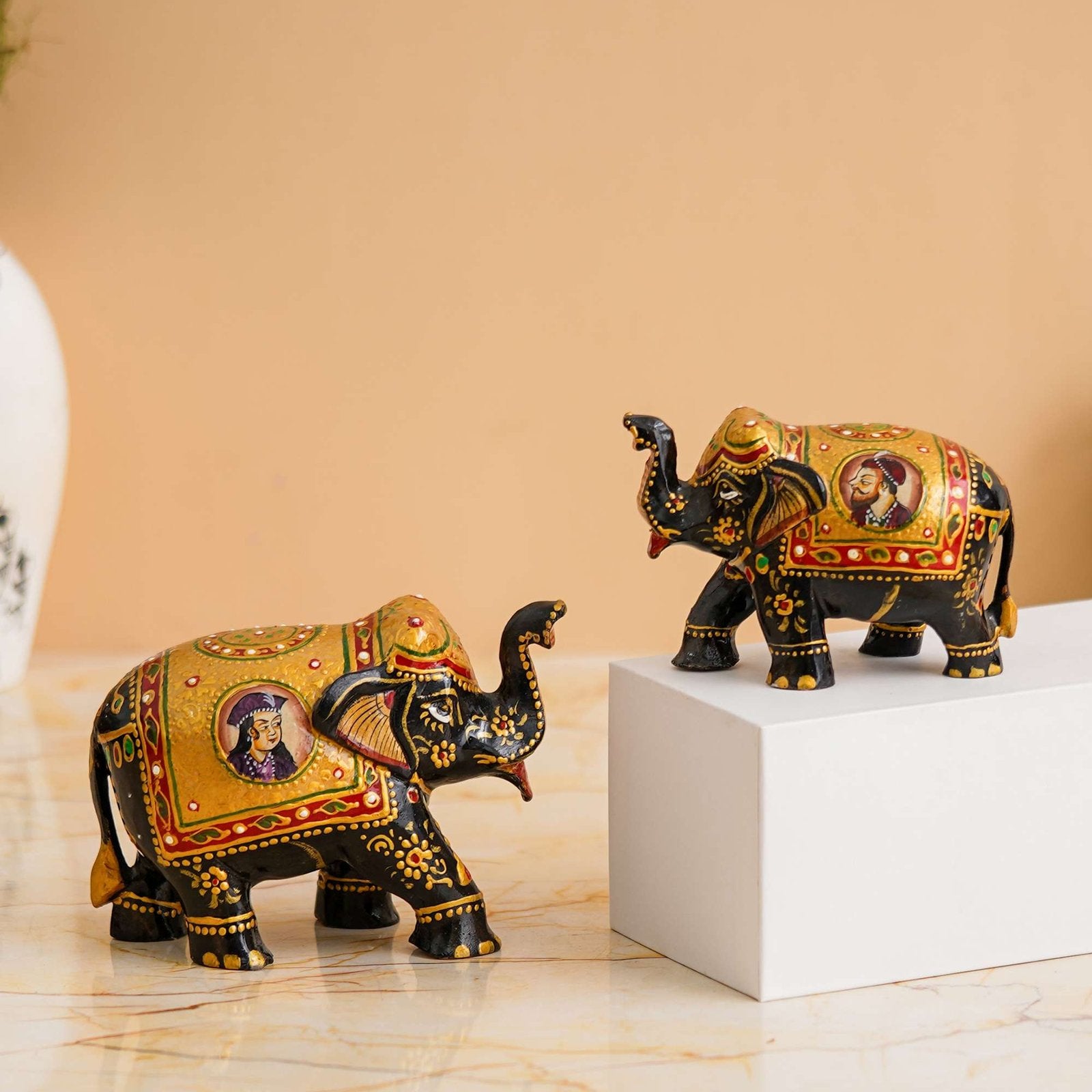 Rajasthani Tribal Handmade Brown " Elephant " Figured Wooden Statue Antique Design Elephant for Showpiece with Brown Colour-2