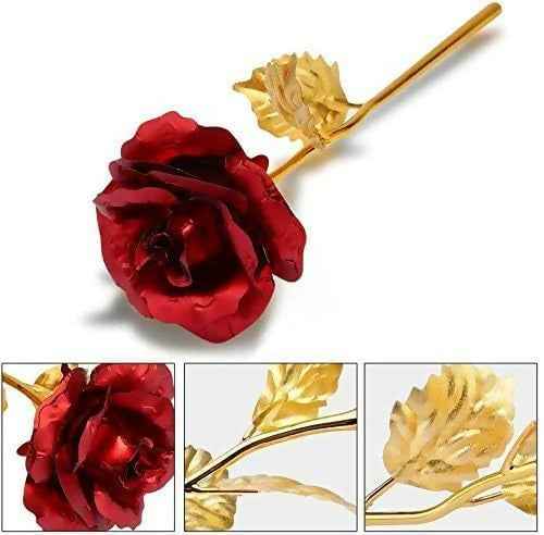 24K Gold Plated Rose – Red Artificial Golden Rose with Gift Box for Valentine, Anniversary & Decoration