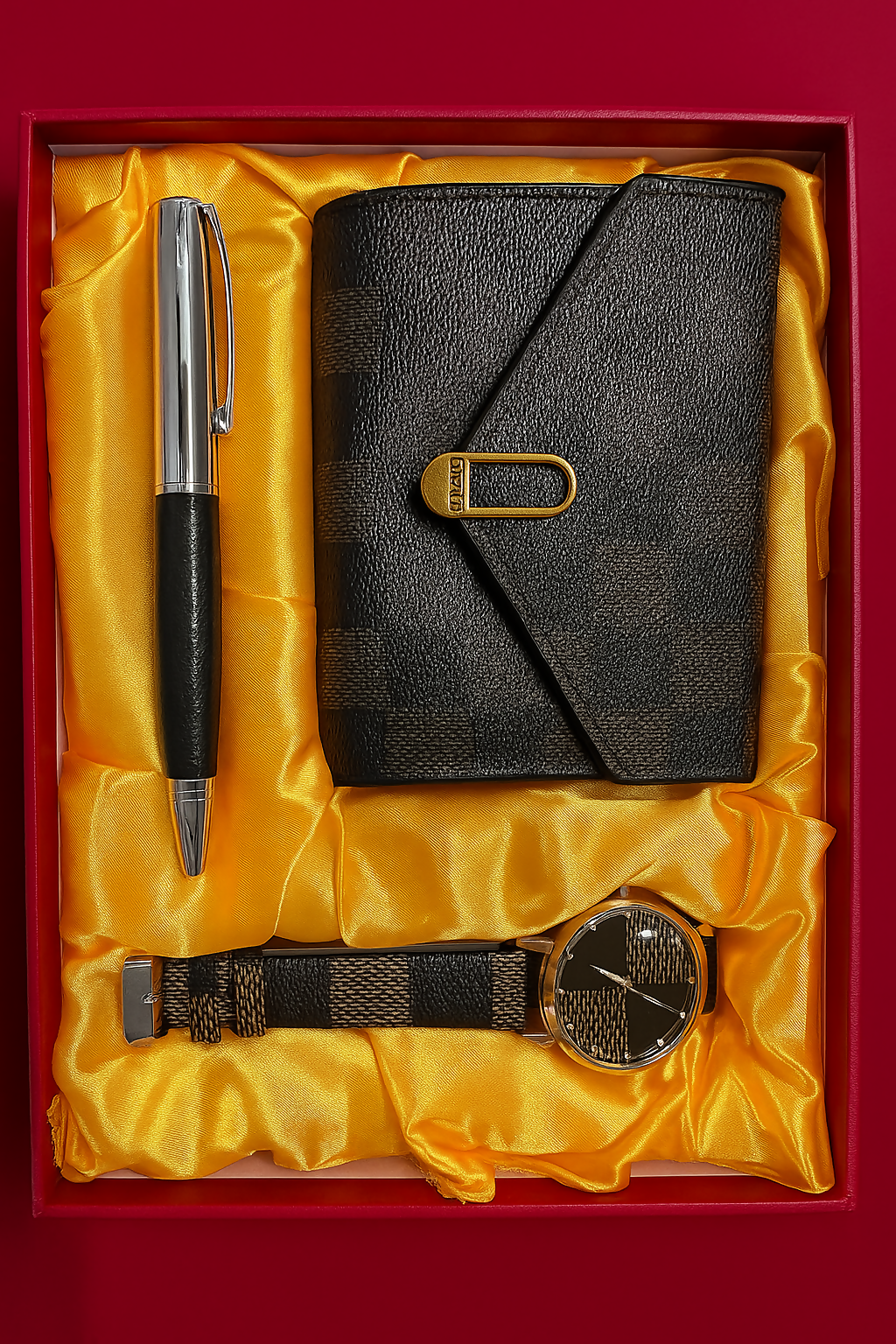 Luxury 3-in-1 Gift Set for Men – Premium Black Leather Wallet, Elegant Metal Ballpoint Pen, and Stylish Designer Wristwatch with Textured Strap – Perfect Corporate, Birthday, or Anniversary Gift in Satin-Lined Box
