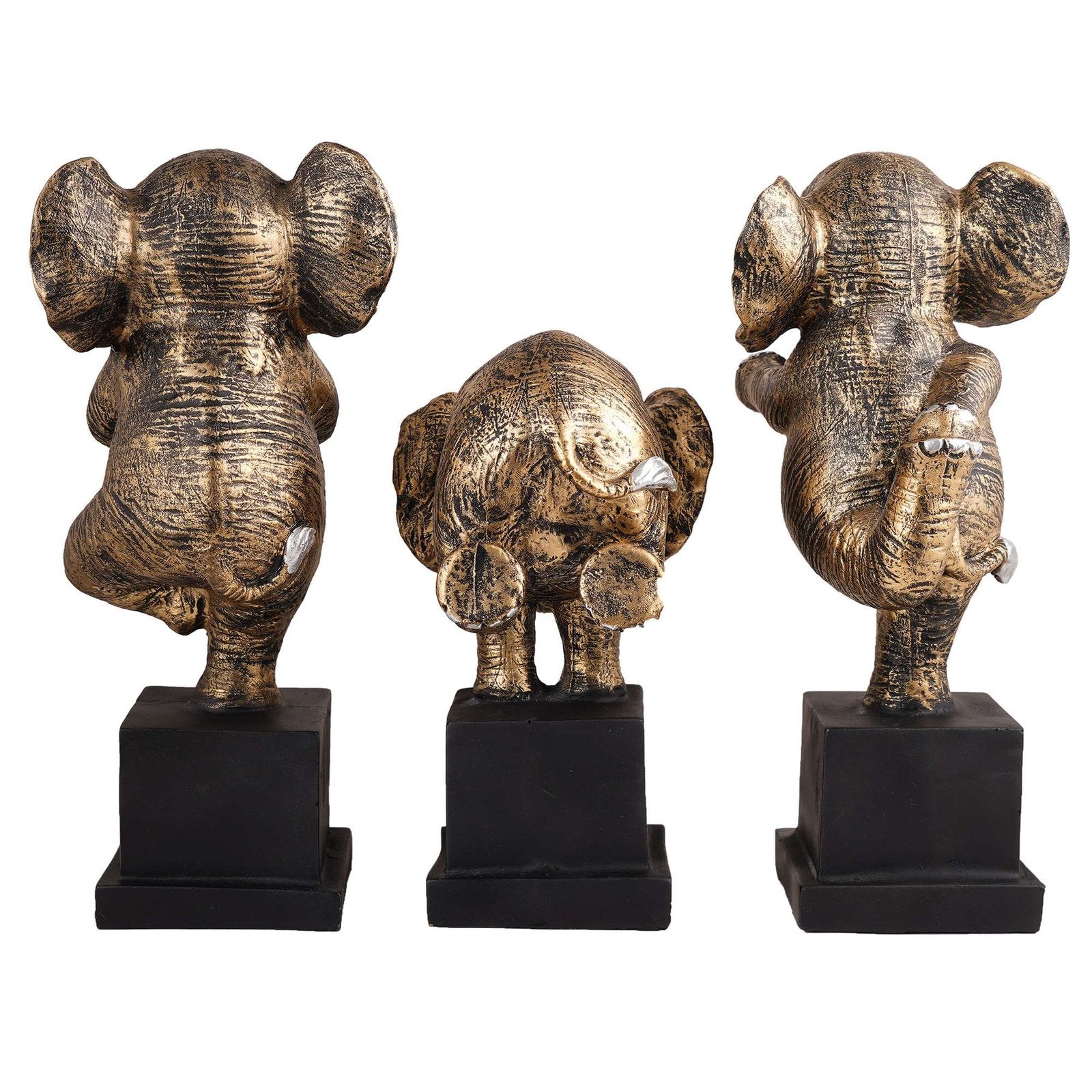Polyresin Elephant Showpiece Statue and Artifacts for Home Decor, Living Room, Table Decoration for Gifting, Interiors and Diwali Decoration Golden (Set Of 3)