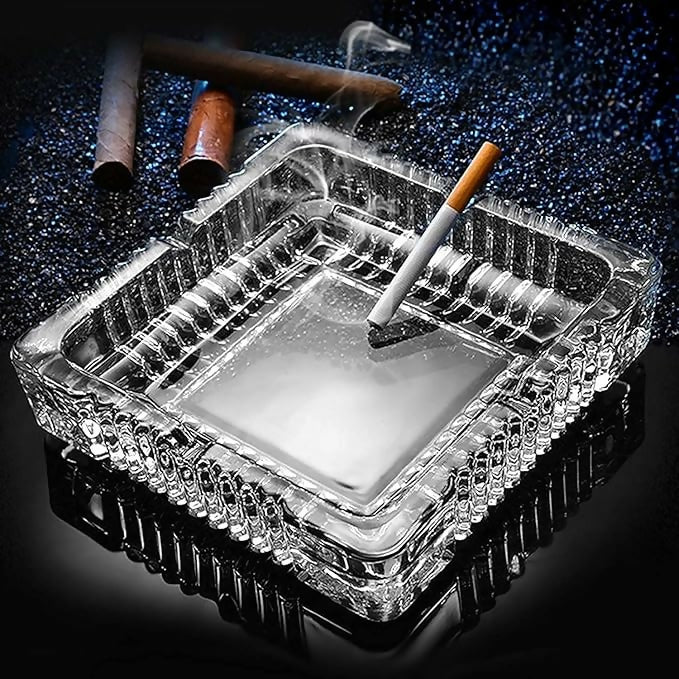 Luxury Glass Ashtray Glass Square Ashtrays for, Home, Office and Deck Decoration Crystal Clear Glass Ashtray for Cigarette,This Smocking Tray is Big Enough and Premium in Quality