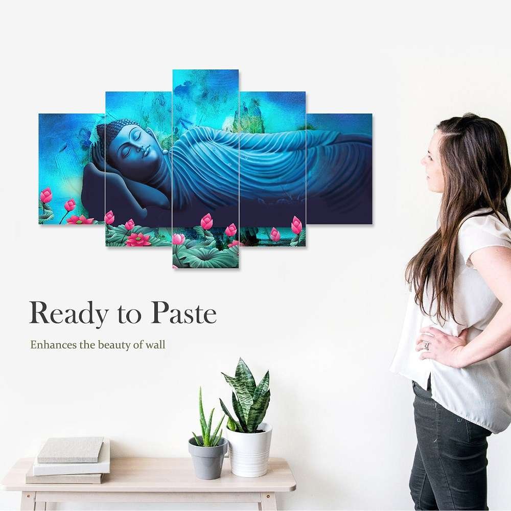 Buddha Set of Five 3D Framed Paintings for Wall Decoration – Ideal for Home, Living Room, and Bedroom (75 x 43 CM)