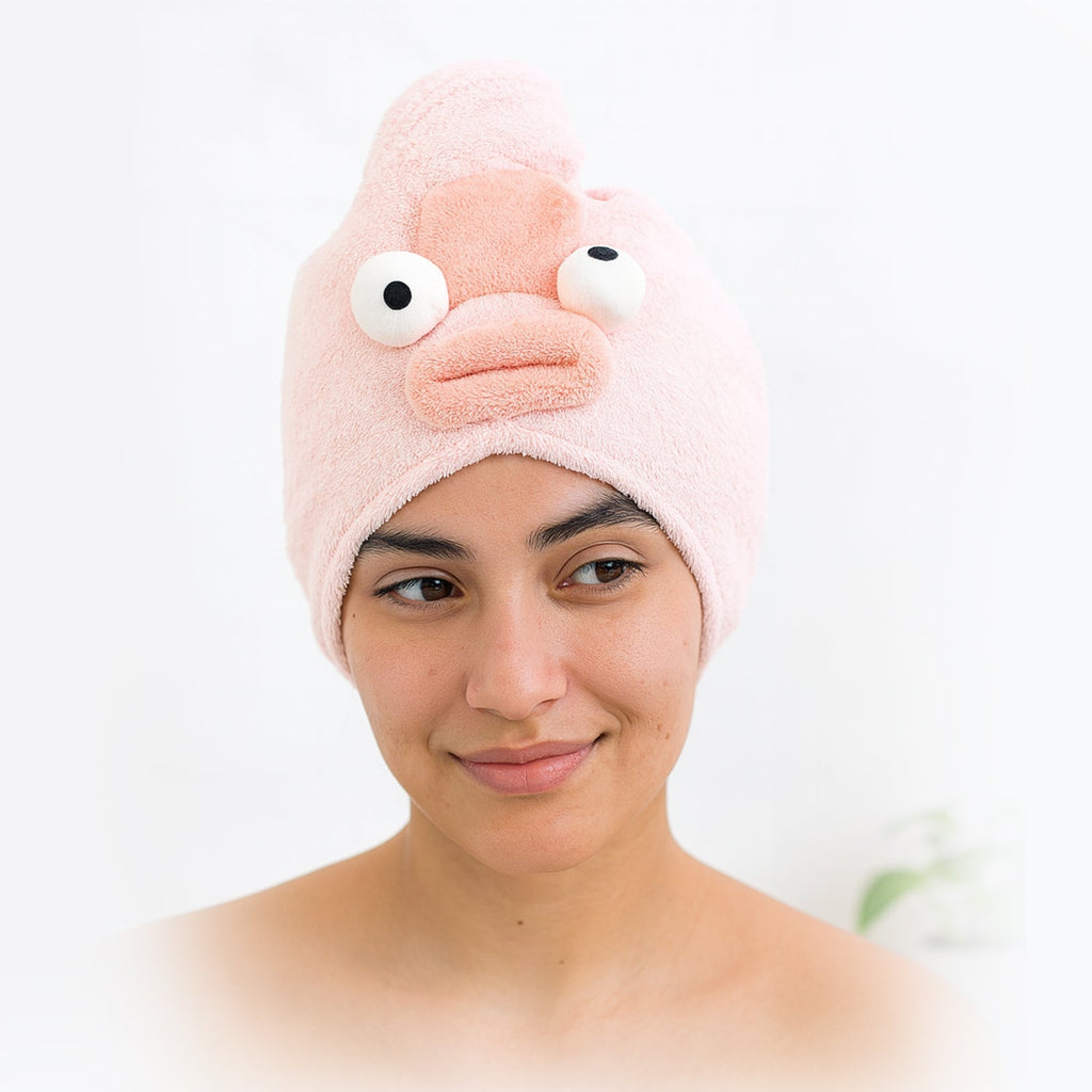 Soft Microfiber Cartoon Design Hair Drying Towel Wrap with Button Closure (1 Pc)