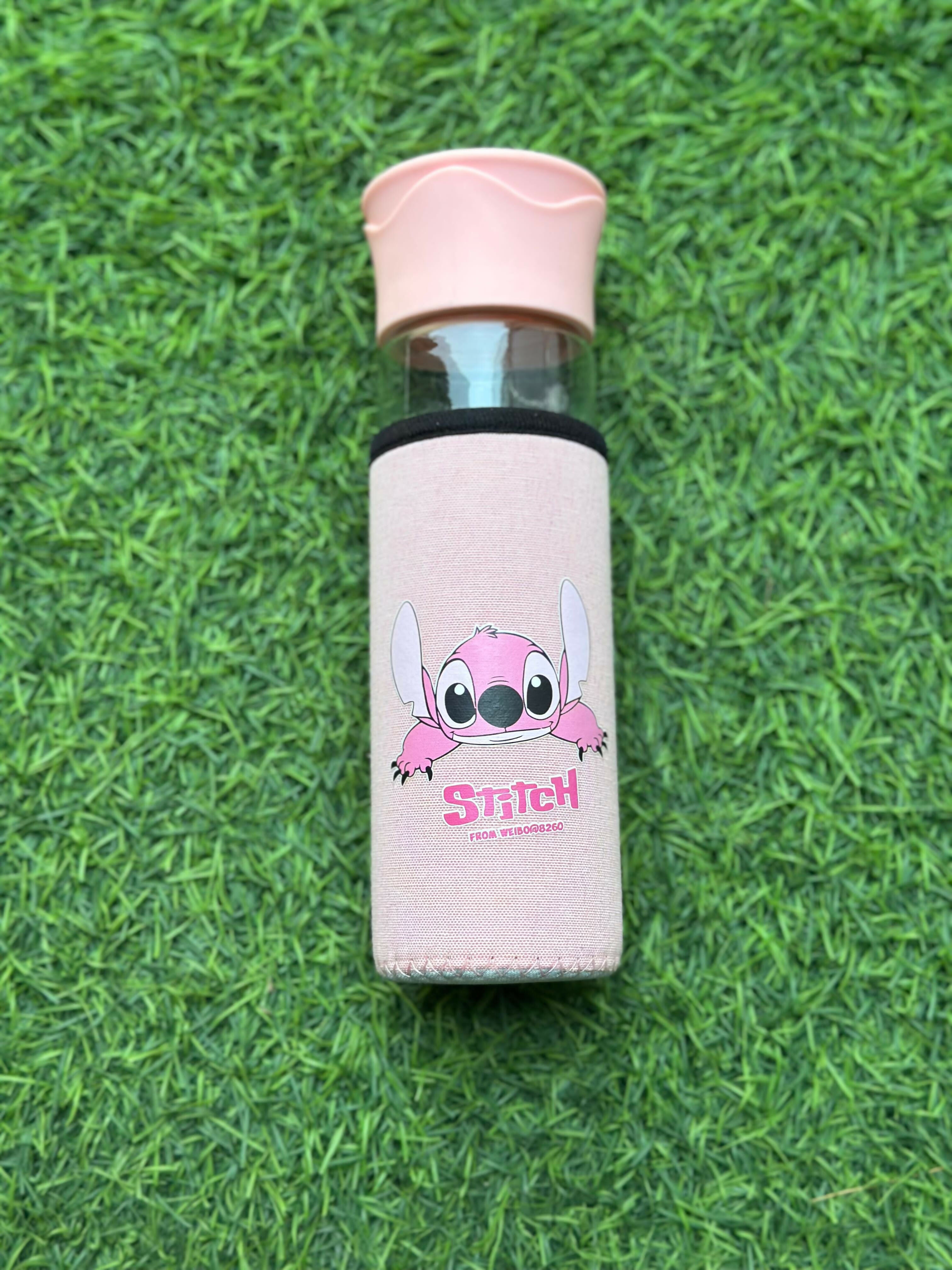 Cute Pink Cartoon Character Glass Water Bottle with Protective Sleeve – Leakproof 500ml Portable Bottle with Strap for Kids, Girls, School, Office, Travel & Outdoor Use