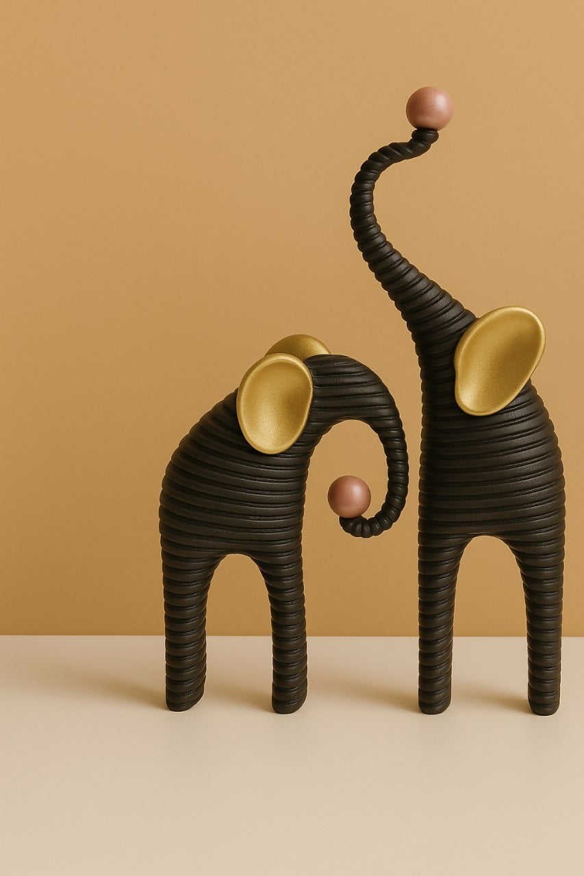 HOME DECOR Modern Black Ceramic Elephant Figurine Set – Decorative Showpiece for Home & Office