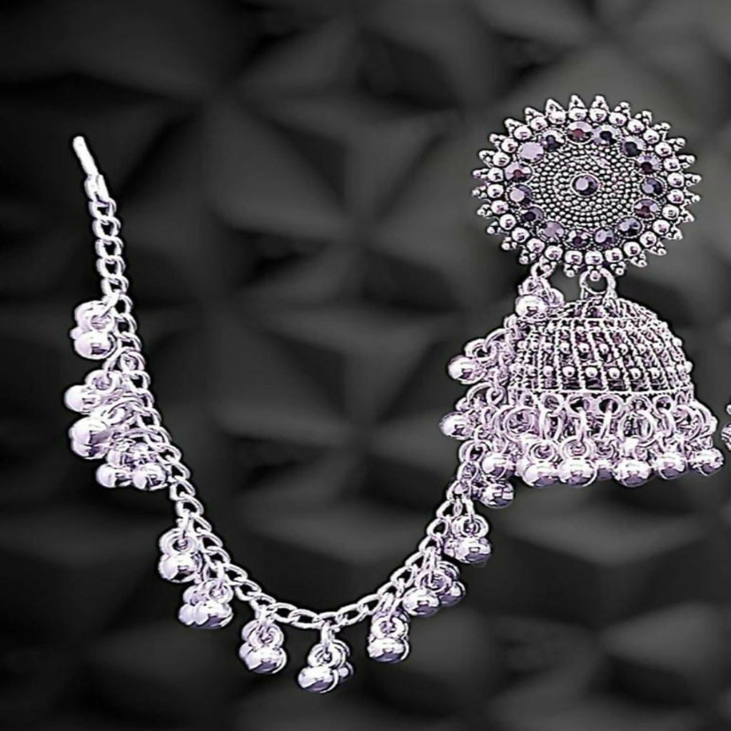 Stylish Fancy Traditional Pearl Jhumka Earrings Navaratri Special Earrings Jhumka With Hair Chain For Women