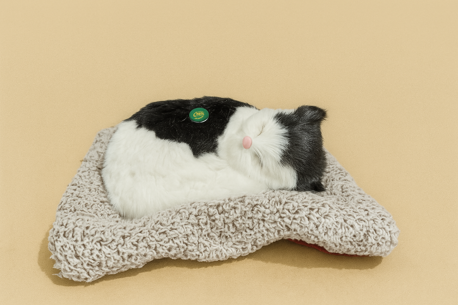 Realistic Sleeping Cat Toy with Breathing Motion – Black & White Faux Fur Kitten with Soft Mat – Battery Operated Lifelike Pet Cat for Kids, Seniors, and Home Decor