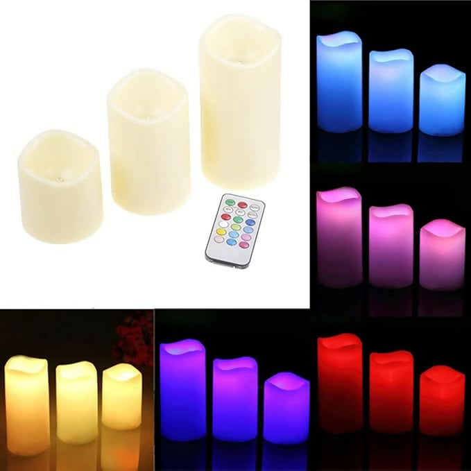 LED Flameless Candles with Remote – Multicolor Changing Set OF 3 LED Candles with Remote Control Set of 3 Color Changing Flameless Smokeless Candles, Perfect for Home Decoration, Christmas, Birthday, Diwali, Battery Operated LED Candle Lights