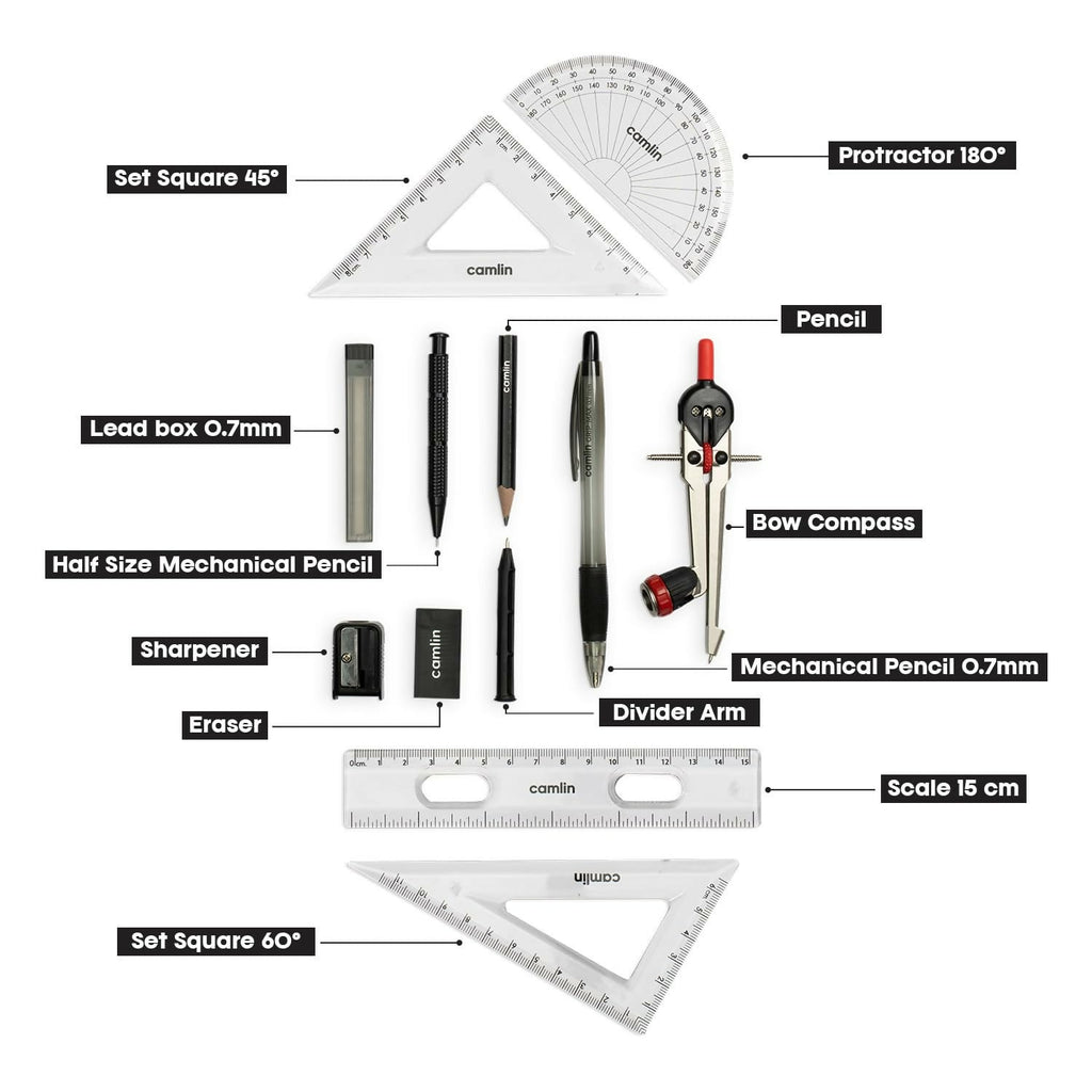 Camlin Scholar Pro Geometry Box – 12-Piece Maths Drawing Instruments Set